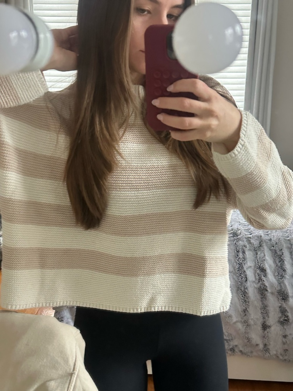 Women's Cream & Beige Striped Knit Sweater - Picture 2 of 3